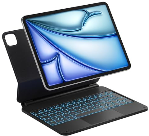 Inateck Tastatur Hülle für iPad Air 11 M4 /M3/M2, Freitragender Ständer | Kompatibel mit iPad Air 11 M4/M3/M2, Air 5/4, Pro 11, 7 FarbigerBeleuchtung, Touchpad, NeoMagic SE, Schwarz