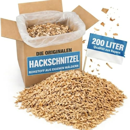 karton-billiger Hackschnitzel 200 Liter Holzhackschnitzel Mulch für den Garten Einstreu, Hochbeete, Streu, Holzschnitzel