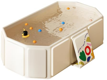 Faltbare Badewanne für Kinder, Tragbare Badewanne, Große Kleinkindbadewanne, Tragbares Duschbecken, Badewanne Kinder für 0-8 Jahre, Integrierte Badewanne mit Ablassschraube - Beige