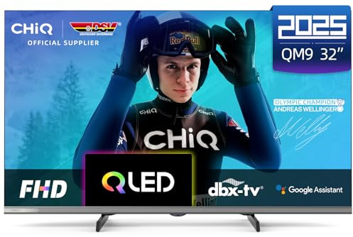 CHIQ Fernseher 32 Zoll FHD, QLED, HDR10, Google TV, Dolby Audio, DBX-tv, Triple Tuner, WLAN, 2.4G/5G, Google Assistant, Schwarz