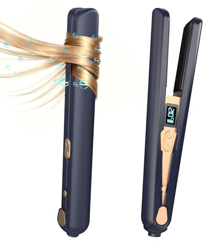 Glätteisen Kabellos mit 9600mAh Akku, Haarglätter und Lockenstab 2 in 1, Glätteisen Akku Tragbares Reiseglätteisen 6 Einstellbare Temperaturen mit LED-Anzeige, Schnelleres Erhitzen für alle Haartypen
