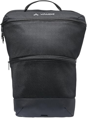 VAUDE SortYour Back Organizer für Fahrradtasche 2 in 1, Black | Packtasche mit zwei Hauptfächern, Haken zum Aufhängen, Fleeceseite als Kopfkissen, 34 x 28 x 34 cm