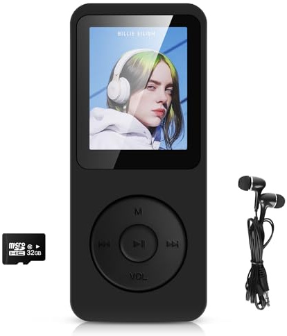 32GB MP3-Player Bluetooth 5.3 mit 1,8 TFT-Farbbildschirm, Kopfhörer, HiFi-Musik, Lautsprecher, FM-Radio, E-Book, Aufnahme, bis zu 128 GB, Schwarz