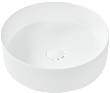 Aufsatzwaschbecken Keramik creme weiß matt rund ⌀40cm ohne Überlauf modern Tebar