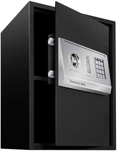 KESSER® Elektr. Tresor 50x35x34,5cm | LED-Anzeige | Elektronischer Safe | Doppelbolzenverriegelung | Wandtresor | Montagematerial | Möbeltresor | Innenbeleuchtung, Panzerschrank Zahlenschloss Schwarz