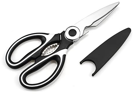Geflügelschere, Küchenschere Edelstahl, Mehrzweck Haushaltsschere, Schere mit Schutzhülle für Knochen Fisch Kräuters Gemüse, Dosenschneider (Weiß)