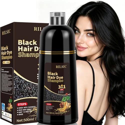 GFEUGS Haarfarbe Schwarze Haarfärbeshampoo, 500ML Hair Dye Shampoo 3 in 1 Gegen Graue Haare, Hair Color Sofort Haarfarbe Shampoo Tönungsshampoo, Farbshampoo Haartönung für Männer Frauen (Schwarze)