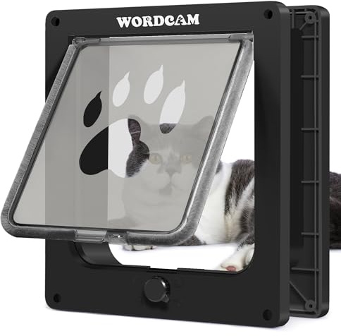Wordcam XL Katzentürklappe, Starke Katzentür für Innen- und Außentüren, 4-Wege-Verriegelung, Haustiertür für bis zu 11,3 kg Katzen, Kätzchen, Hunde, einfache Installation, wetterfest (schwarz)