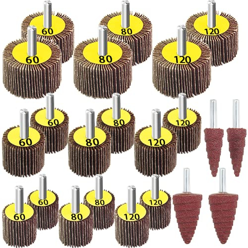 FEIHU 22 Stück Lamellenschleifer,Schleifköpfe,Fächerschleifer set.Polierscheibe 3verschiedene Größen Durchmesser 25, 30, 40 mm（Körnung 60,80,120） für schleifaufsatz akkuschrauber holz，metall