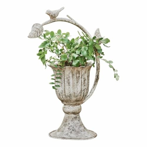 Loberon Übertopf Laria, authentisches Antik-Finish, Shabby-Chic, Florale Ästhetik, Gartendekoration, Blumentopf, Pflanzgefäß, Outdoor, Eisen, antikcreme