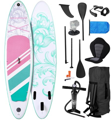 BRAST SUP Board Lady | Aufblasbares Stand up Paddle Set für Frauen | 300cm viele Modelle | inkl. Sonderzubehör | 2in1 Paddel Kajak-Sitz Action-Cam-Halterung Fußschlaufe Pumpe Rucksack | Lily Pastel