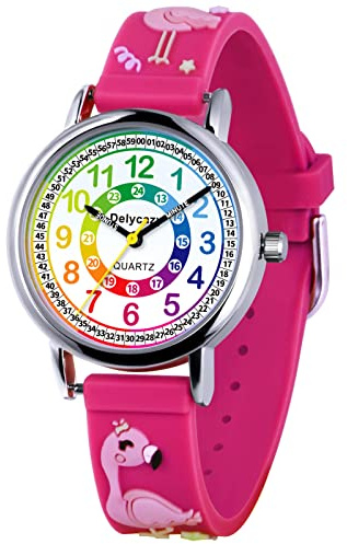 Delycazy Kinderuhr Mädchen Junge, Kinder Armbanduhr Analoge lernuhr | Lern Armbanduhr mit Zeitlernübungen, Hochwertigem Quarzwerk