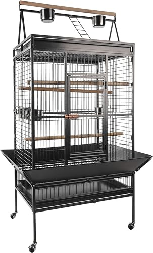 Flamingo Vogelkäfig – Voliere Vögel – Parko Antrazit – 102,5×80×174,5 cm – 4 Sitzstangen & 5 Näpfe, Sicherheitsriegel, Dachspielplatz, Doppelschubladen, Rollen