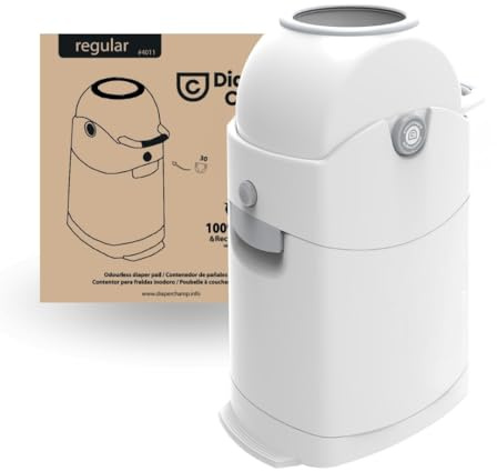 DIAPER CHAMP Regular - geruchsdicht - OHNE Nachfüllkassetten - Einhandbedienung - funktioniert mit normalen herkömmlichen Tüten/Müllbeutel - für ca. 30 Windeln - weiß/silber
