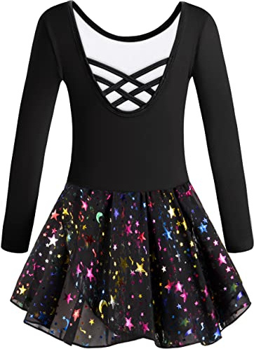 Mulnall Ballettanzug Mädchen Ballett Trikot mit Ballettkleid Kinder TüTü Kurzarm Langarm Baumwolle Balletttrikot Ballettanzug （EU40421-06-M）