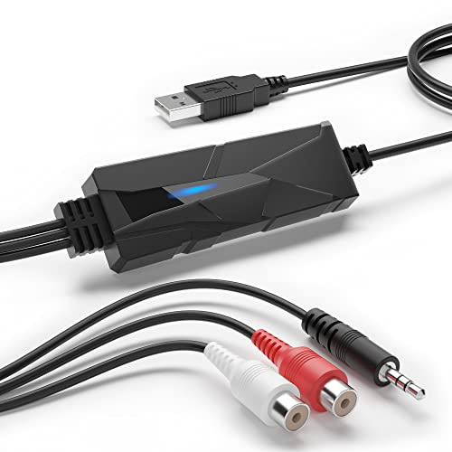 DriverGenius AudioXfer Serie | USB Audio Grabber – Analog-zu-Digital Audio-Digitalisierer mit Cinch & 3,5 mm auf USB für Vinyl, Kassette & MD | Kompatibel mit PC, Mac & Linux (AV202-B)