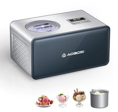 AAOBOSI 1,6L Eismaschine mit 4 Modi,3 in 1 Speiseeisbereiter,kein Vorgefrieren mit eingebautem Kompressor,Frozen Yogurt,Eismaschine für zu Hause,Digitalanzeige,Timer,Edelstahl