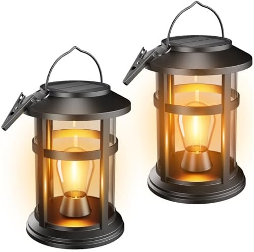 Electight 2 Stück Solarlampen für Außen Hängend mit Hell LED Glühbirne | Solar Laternen für Draußen, IP65 Wetterfest, Solarlaterne für Garten, Balkon, Camping, Halloween, WeihnachtsDeko Beleuchtung