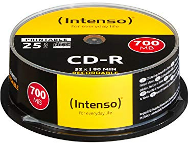 Intenso 1801124 CD-R Rohlinge 700MB 52x 25er Spindel Cakebox kratzfest bedruckbar