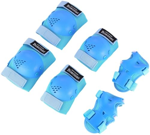 BOSONER Knieschoner Kinder Schoner Inliner Protektoren 6er Set Schützer Inliner Inline Skates Knie Und Ellenbogenschützer Schutzausrüstung Knieschützer Skateboard (3# Blau, S (3-7 Jahre))