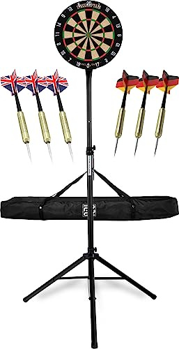 Stagecaptain DBS-1715C Bullseye Champion Dartscheibe + Ständer und Tasche | Dartboard, Dartscheibe aus Sisal, Drehbarer Nummernring, Material Scheibe: Sisal, Super deutlich lesbare Nummerierung, 5 cm
