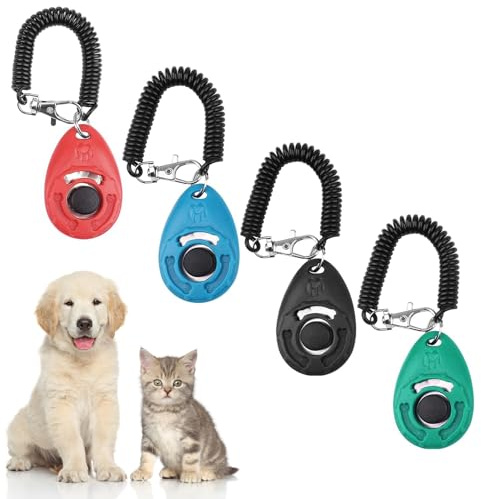 Keratobleem 4 Stück Hunde Clicker, Clicker Katze, Clickertraining Hund, Klicker mit Großem Knopf, Klicker Hundeerziehung mit Handschlaufe, für Hundetraining Hundeerziehung Auch für Katzen Pferde