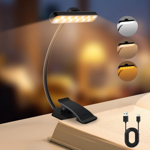 Led Leselampe Buch Klemme Akku, Buchlampe Mit 24 Leds Kinder, Usb Wiederaufladbare Leselicht 3 Farbtemperatur Modi & 5 Helligkeit Dimmbar, Flexibler Schwanenhals Klemmlampe Für Nachtlesen Ins Bett
