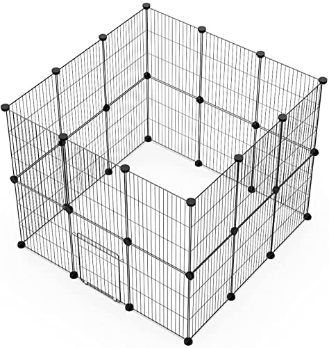 LANGXUN Schwarz FreigehegeInnengehege aus Metall Kleintierauslauf Kleintiergehege Kleintierk?fig f¨¹r Kaninchen, Meerschweinchen K?fig Gehege (43X32 24PCS)