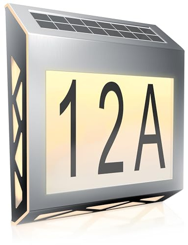 CSL - LED Solar Hausnummernleuchte Edelstahl - Hausnummer beleuchtet Solar - Automatische Tag- und Nachterkennung - Solarpanel Leuchte 10 Lumen - Hausnummernschild IP44