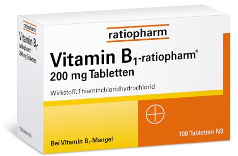 Vitamin B1-ratiopharm® 200 mg Tabletten: Mit nur einer Tablette täglich den Vitamin B1Mangel ausgleichen, 100 Tabletten