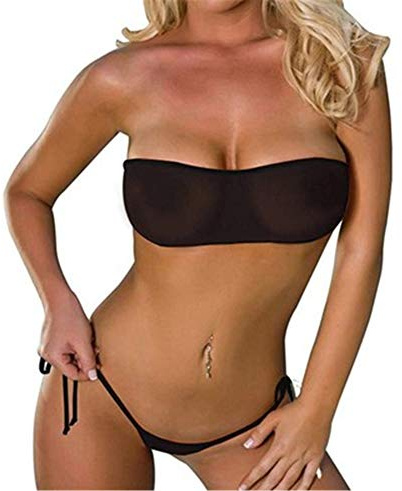 ZHER-LU Damen Dreipunkt-Mesh-Bikini, Sommer, Strand, durchsichtiges Netz-Bandeau-Top, Mini-brasilianischer Tanga-Unterteil