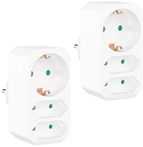 benon 2er Set Mehrfachstecker Weiß - Steckdosen-Adapter mit Kindersicherung - Doppelstecker 3680W - Multistecker 3Fach - Mehrfachsteckdose 2 Euro und 1 Schuko - Stecker mit Schutzkontakt Steckdose