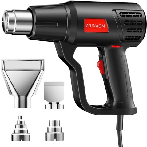 AIUNAOM Heißluftfön 2000W, Heißluftpistole mit Stufenloser Regulierung 50-650°C, 2 Luftstufen für Heizung, Entfrostung, Schweißen(Schwarz)