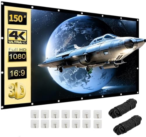Leinwand Beamer 150 Zoll | 16:9 HD Faltbare Beamer Leinwand Outdoor | Dickerer, Lichtdichterer Projektor Leinwände | Knitterfrei und Leicht zu Tragen - Besonders Geeignet für Outdoor, Camping, Zuhause