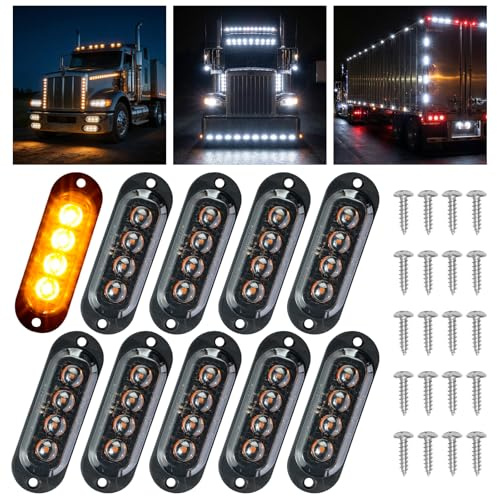 Catekro 10 stk. Begrenzungsleuchten Anhänger, Seitenmarkierungsleuchten mit 4 Leuchten 86mm 12/24V 3000K Wasserdicht für Wohnwagen LKW Bus Caravan Anhänger PKW als Positionsleuchte Universal (Gelb)