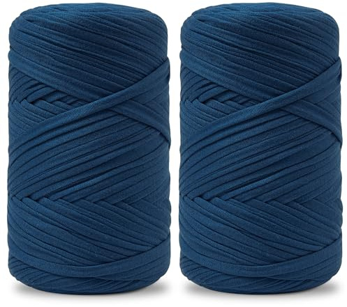 Vincona 2x200g T-Shirt Garn, TShirt Garn zum Häkeln, Geeignet für gehäkelte Taschen, Körbe, Wandbehänge, Heimdekoration, DIY-Bastelarbeiten-Jeansblau 18