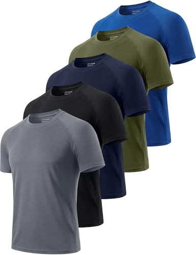 Cimic 5er Pack Sport Tshirts Herren Funktionsshirt Sportshirt Herren Kurzarm T Shirt Atmungsaktive Trainingsshirt Männer Fitness Gym Laufshirt Wandershirt Men Set 510 Black Grey Green Navy Blue XL