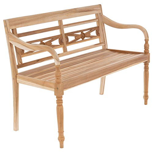 Nexos Trading DIVERO 2-Sitzer Gartenbank Florenz aus Teak-Holz, naturbelassen- Reine Handarbeit - Länge: 120 cm – Farbe: Natur-Braun