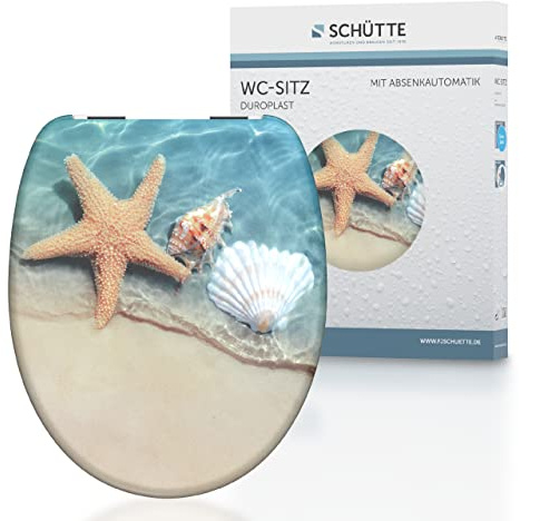 SCHÜTTE WC-Sitz BEACH mit Absenkautomatik aus Duroplast, hochwertiger Toilettendeckel mit 175kg Belastbarkeit, Toilettensitz mit Brille, Klodeckel für WC, Klobrille mit Motiv