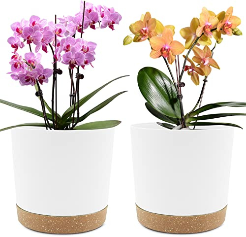 QCQHDU Bumentöpfe 2er Pack 20,5cm,Bumentöpfe für Zimmerpflanzen mit Entwässerungslöchern und abnehmbarem Boden,Untersetzer Modern Dekorativ für Garten Pflanzgefäße im Freien(Weiß 20,5cm)