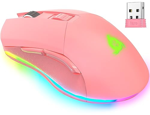 KLIM Blaze - Wiederaufladbare kabellose RGB Gaming Maus - NEU - Hochpräziser Sensor mit Langer Akkudauer - Einstellbar auf bis zu 10000 DPI - Kabel- und Funk Maus Modus (Rosa)