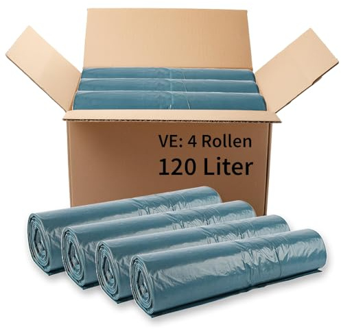 Franz Mensch HygoClean Müllsäcke, 120 l, blau, extra stark – 100 Stück auf Rolle, LDPE‑Recyclingfolie, reißfest & flüssigkeitsdicht – Abfallsäcke für Haushalt, Gewerbe & Hygienebereiche