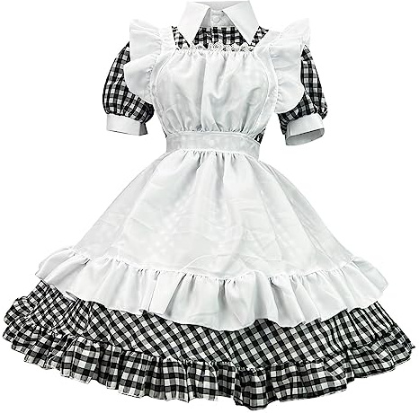 Karierte Lolita Kleid Teenager Mädchen Cosplay Outfit Schürze Kleid mit Haarreifen 3-teilig Anime Cosplay Lolitakleid Rüschen Prinzessin Kleider Japanisches Kurzärm Kleid Perfekt Faschingskostüme