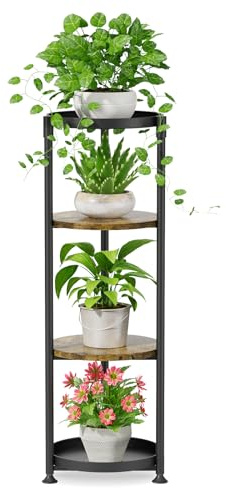 iDavosic.ly Blumenständer Metall mit 4 Ebenen, Pflanzenständer Pflanzenregal Blumenregal Indoor Outdoor, Groß Holz Blumentreppen Innen Plant Stand für Garten Balkon Wohnzimmer, Schwarz