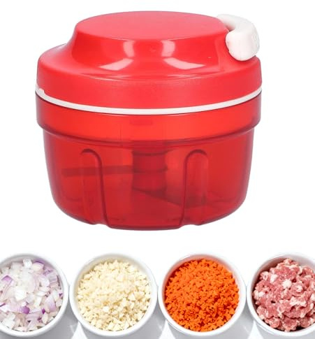 ANBOO Zwiebelschneider manuell Zwiebelhacker, Rot Zwiebel Zerkleinerer manuell mit Kabelzug, Küche, Haushalt, Gemüsezerkleinerer, Multifunktionszerkleinerer, Zwiebel, Knoblauch, Gemüse, Fleischwolf