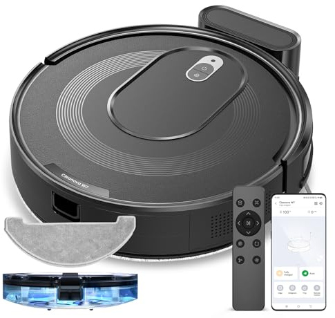 Vexilar W7 Saugroboter mit Wischfunktion 3 in 1, Staubsauger Roboter mit Anti-Haar-Wicklungs-Saugdüse, 4000Pa Saugkraft, 120Mins Max, APP/Fernbedienung, Ideal für Tierhaare,Teppiche und Hartböden