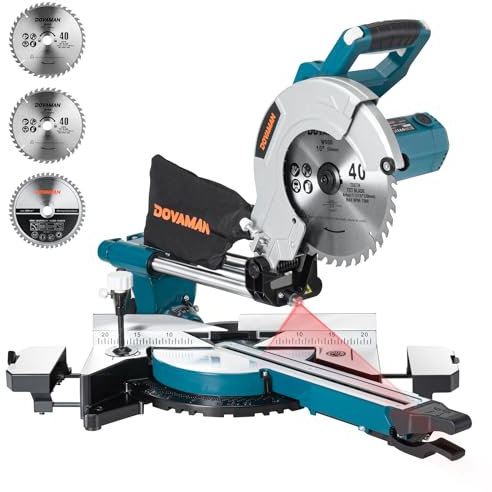 DOVAMAN DMS01A Kappsäge 2000W, Kapp- und Gehrungssäge, 2 Geschwindigkeiten 3200/5000 U/min, 3 TCT-Sägeblätter, Schnittkapazität 340x90mm, Laserführung, 9 Rastpositionen, Für Holz PVC Aluminium