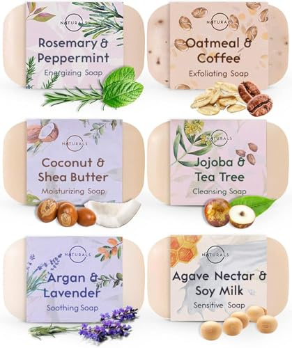 O Naturals 6 Stück festes Duschgel Naturkosmetik Vegane feuchtigkeitsspendende Körperwaschseife Seifenriegel therapeutischen ätherischen Ölen Gesicht Körper & Hände 678g - Geschenk Set zum Muttertag