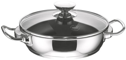 Berndes Schmorkasserolle, 28 cm, Induktion, beschichtete Servierpfanne mit Deckel, Edelstahl Pfanne für Induktionsherd, hoher Rand