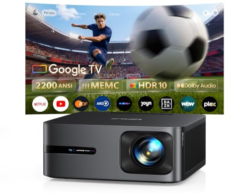 Beamer 4K Tageslicht mit Google TV 14.0, 2200 ANSI, MEMC, HDR10, 40W Dolby Audio, 4K Beamer Heimkino KI-Bildanpassung Smart Projektor Google Sprachsteuerung 2-Wege Bluetooth 5.4 WiFi6 2+32GB HDMI 2.1